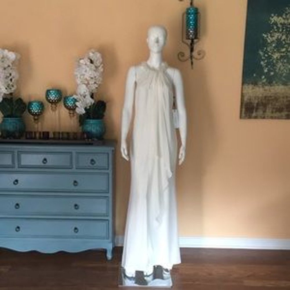 Calvin Klein white Halter Neck Beaded Gown With Front Drape size 8